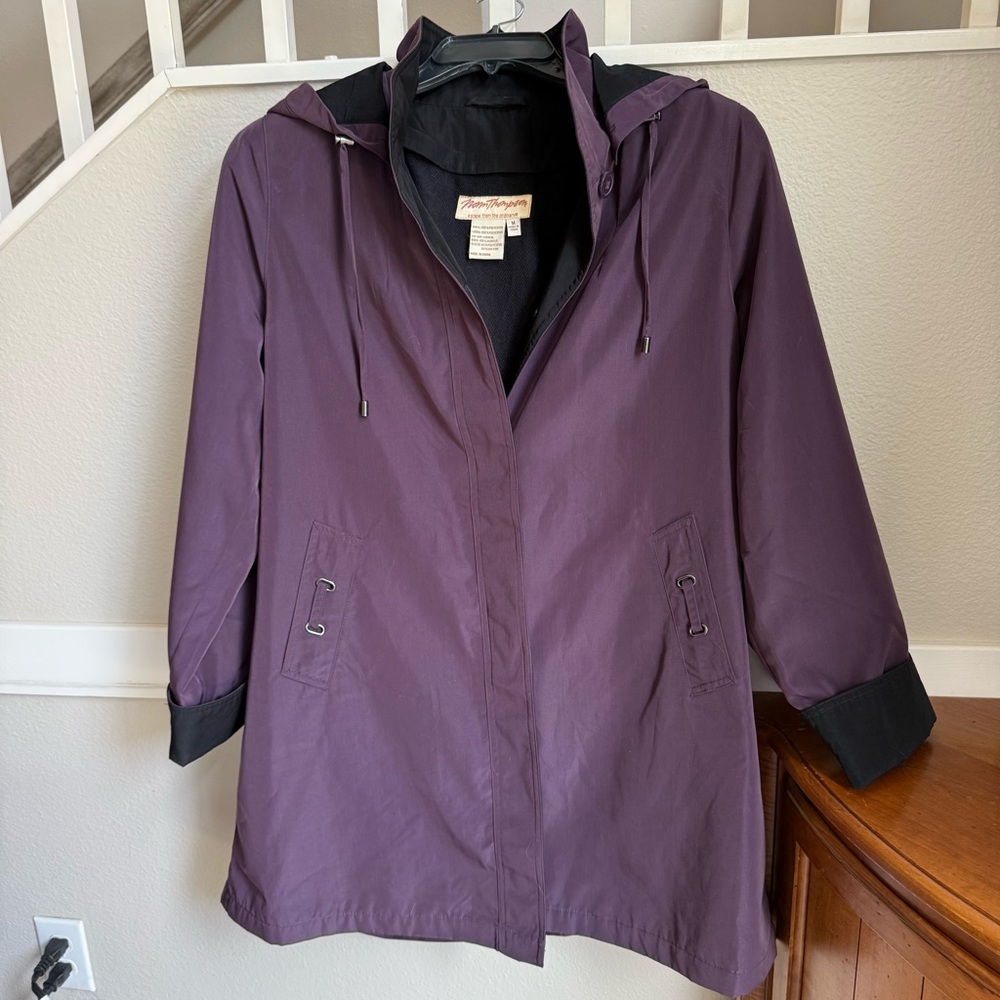 All weather, Norm Thompson, plum coat with removable liner and hood, excellence